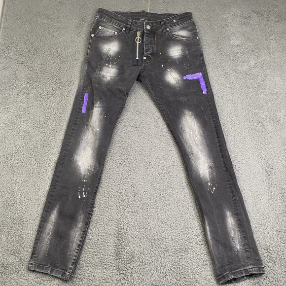 Dsquared2 Jeans Mens 30 Black Distressed Paint Splatter Slim Fit Made in Italy
